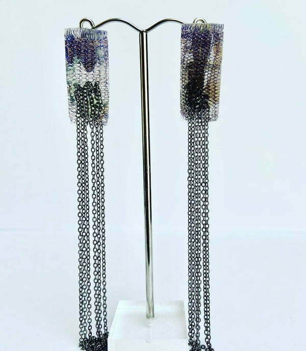 Purple Handpainted Chain Tassel Earrings