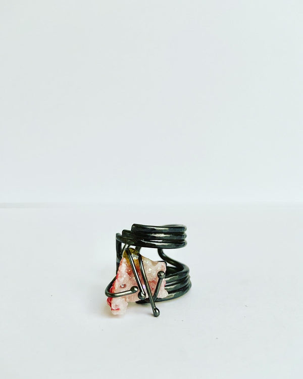 Acid Black + Pink Gemstone Ring