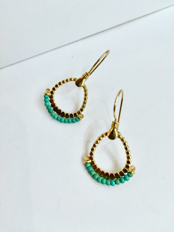 Matt Gold + Turquoise Earrings -small