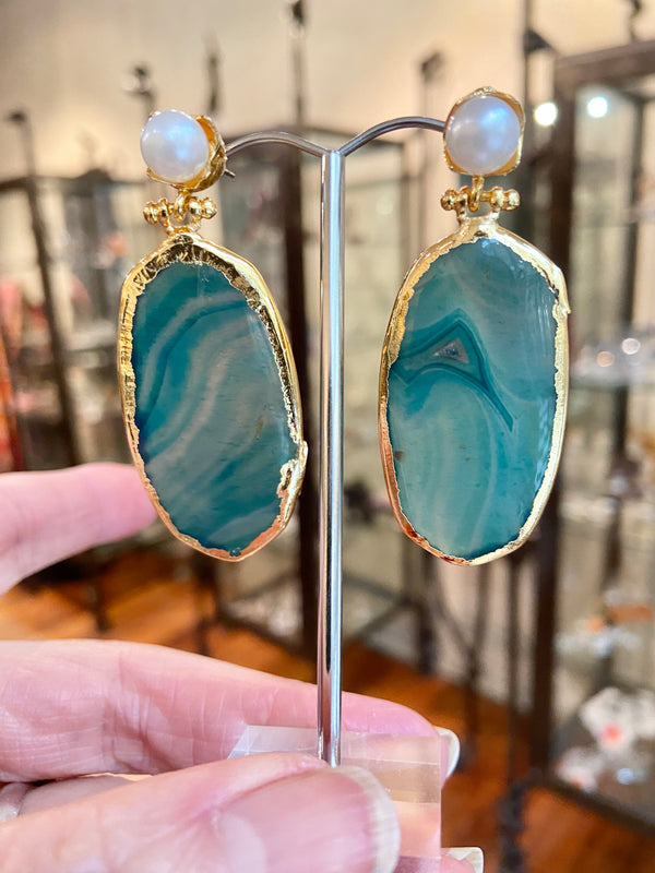 Green Agate + Freshwater Pearl Earrings