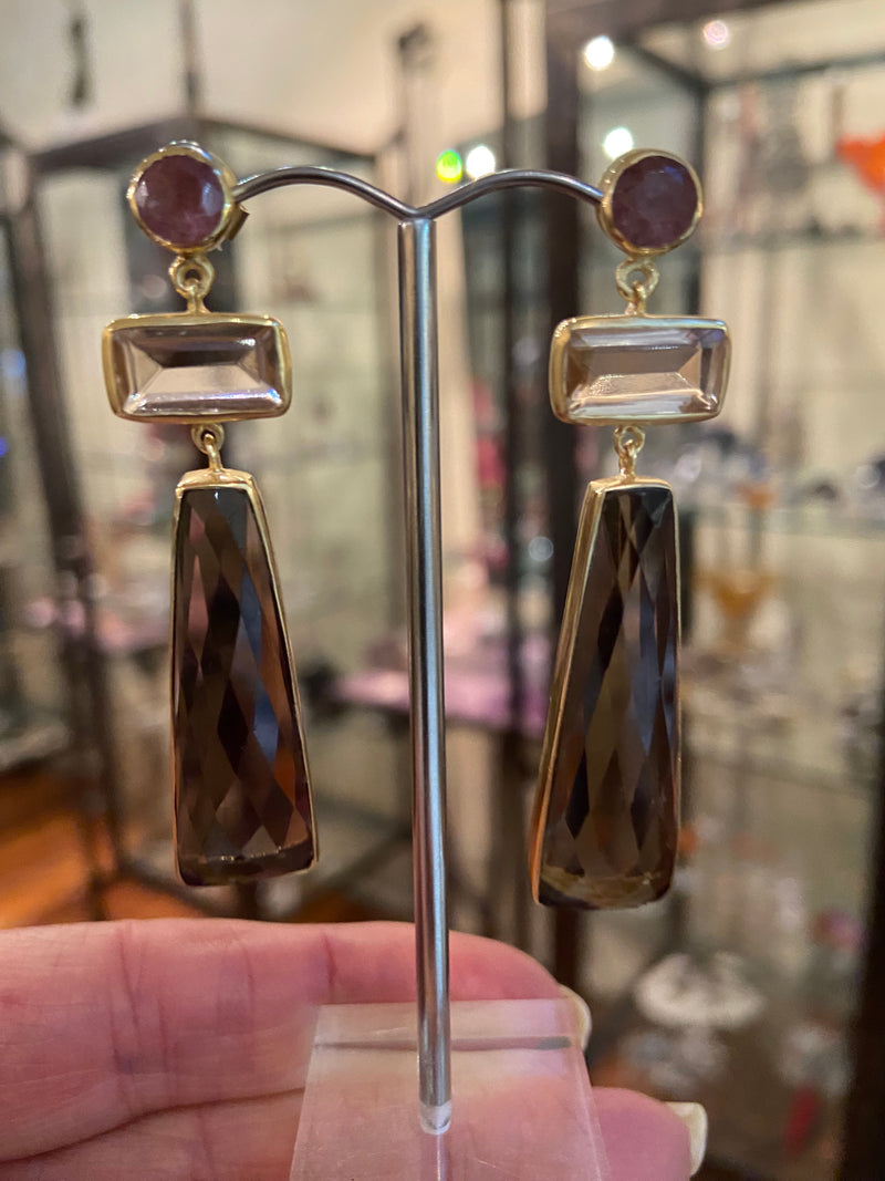 Art Deco Smokey Quartz Earrings