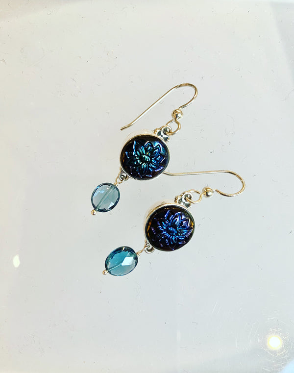 Antique Button Czech Glass Earrings