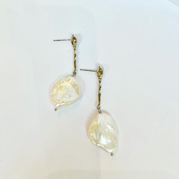 Keshi Silver Pearl Earrings