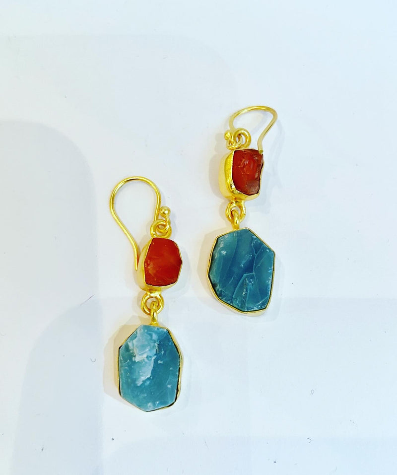 Washed Blue + Red Iron Earrings