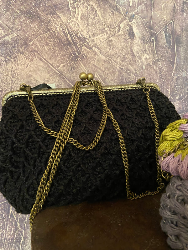 Rectangular Black Hand Crocheted Bag