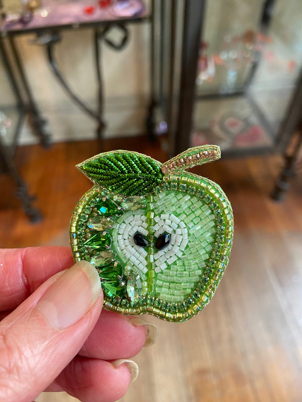 Embroidered Sparkle Apple Brooch