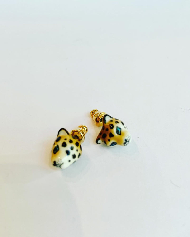 French Porcelain Mini Leopard Studs