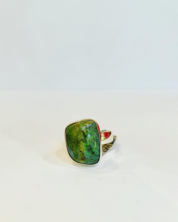 Green Boulder Opal Ring