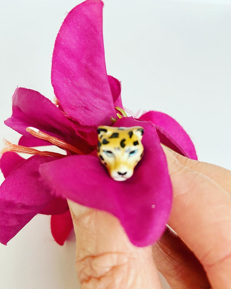 French Porcelain Cheetah  Stick Pin