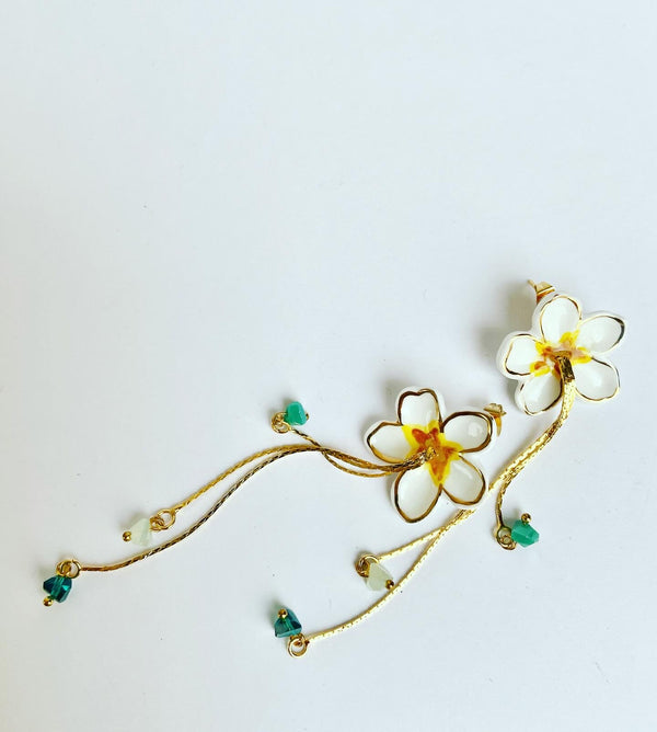 French Porcelain White Flower Earrings