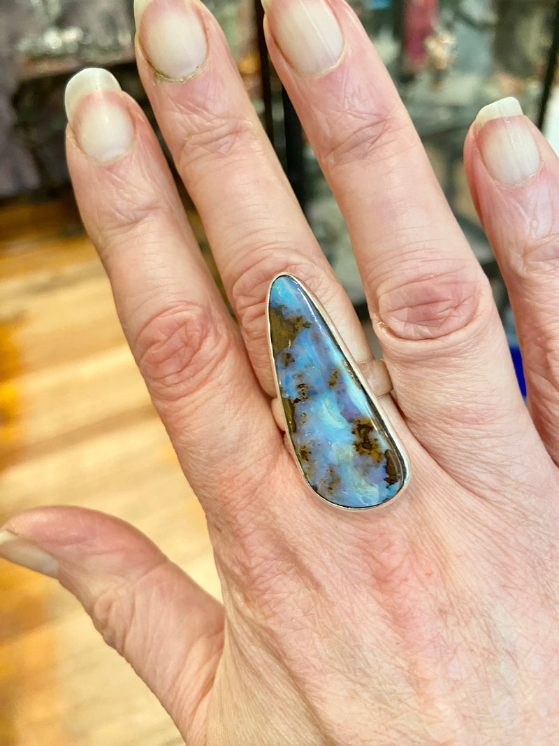 Boulder Opal Elongated Ring