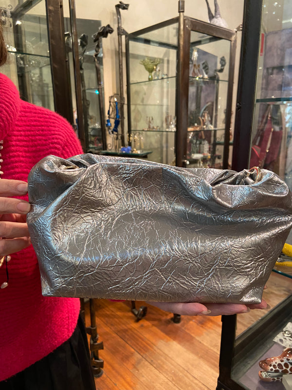 Monty Metallic Crushed Silver Bag