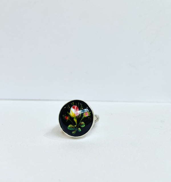 Antique Button Victorian Rose Bud Ring