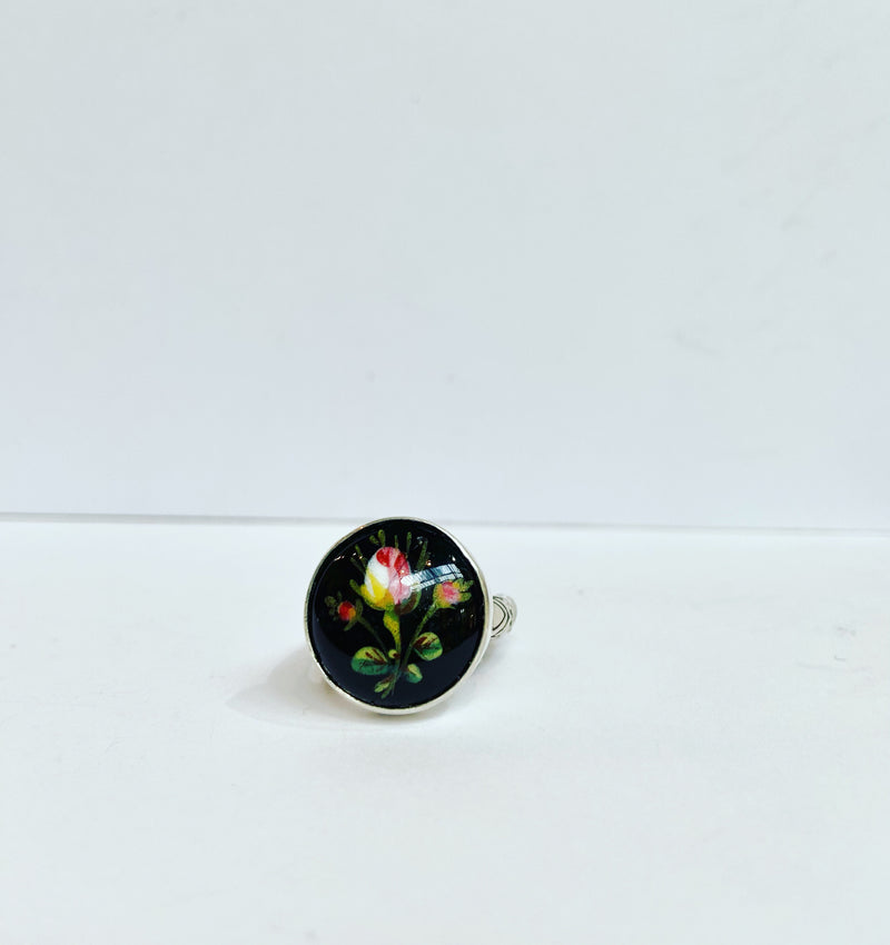 Antique Button Victorian Rose Bud Ring