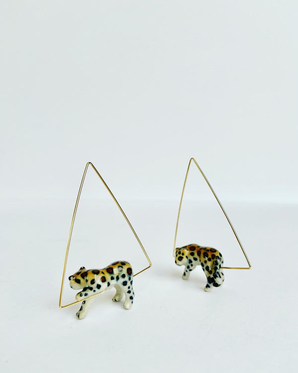 French Porcelain Leopard Triangle Hoop