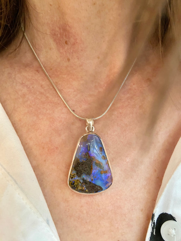 Boulder Opal Blue Pendant - without chain