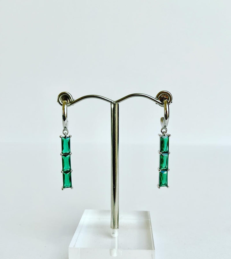 Emerald Triple Drop Crystal Earrings- silver or gold