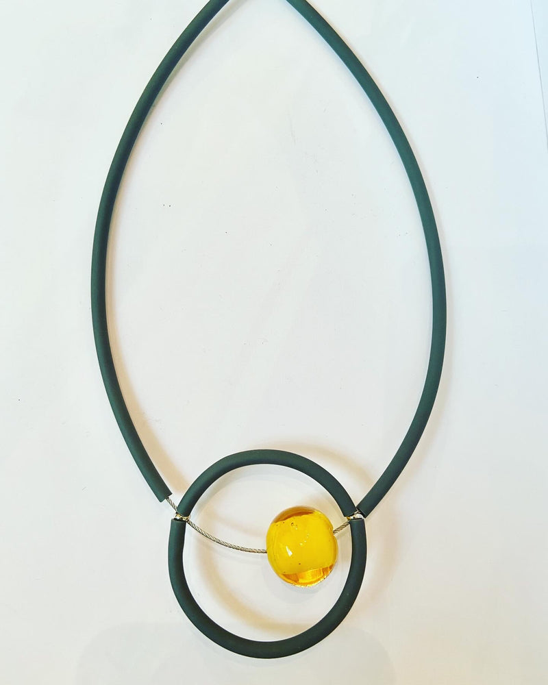 Circle Murano Glass Necklace- Mustard