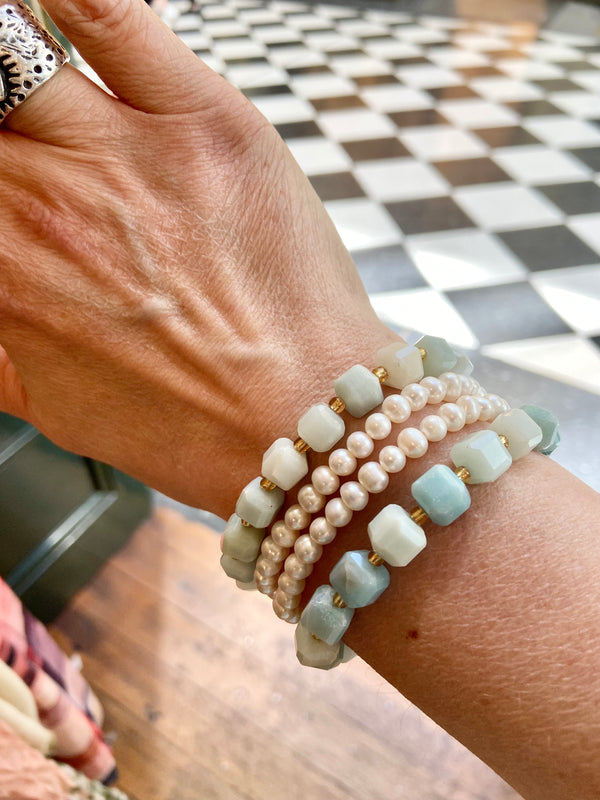 Amazonite Organic Cube Bracelet