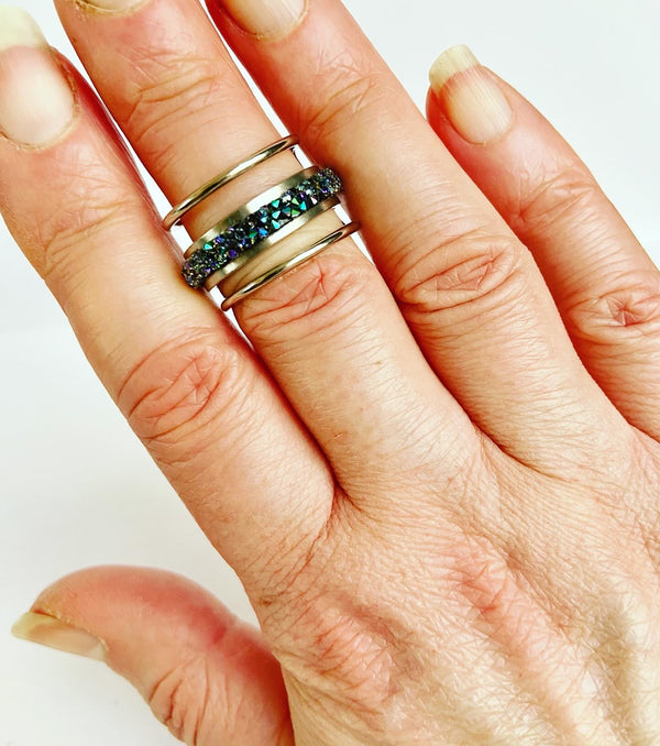 Crystal Multi Linear Ring -Silver