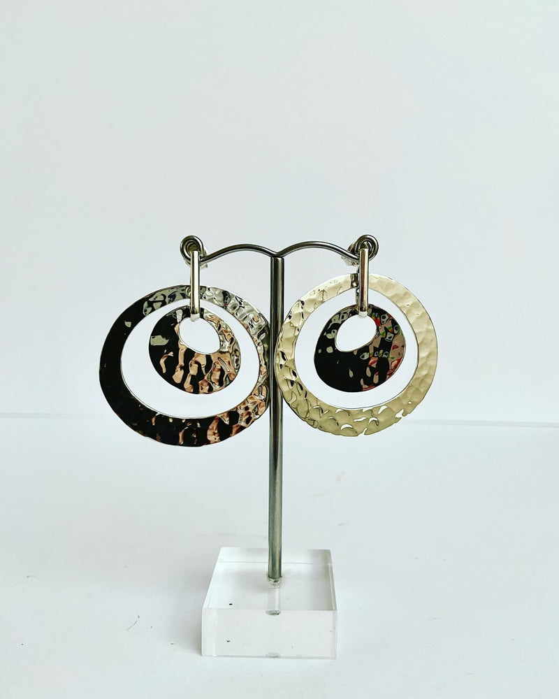 Double Circle Silver  Hammered Earrings