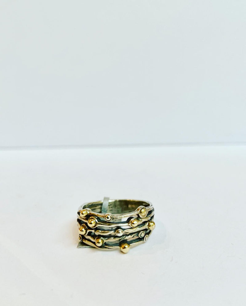 Two Tone Organic Linear Ring + Ball Detail