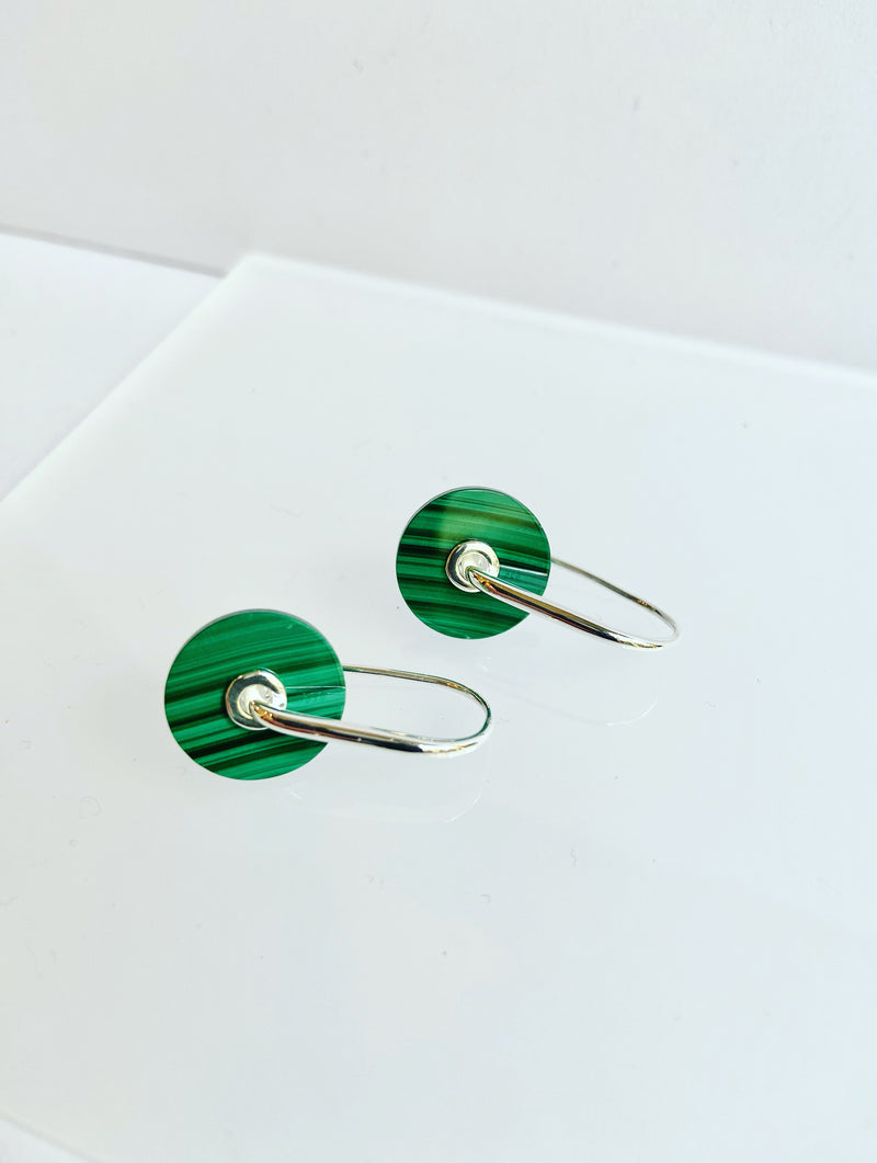 Gemstone Disc Silver Earrings -2 colours