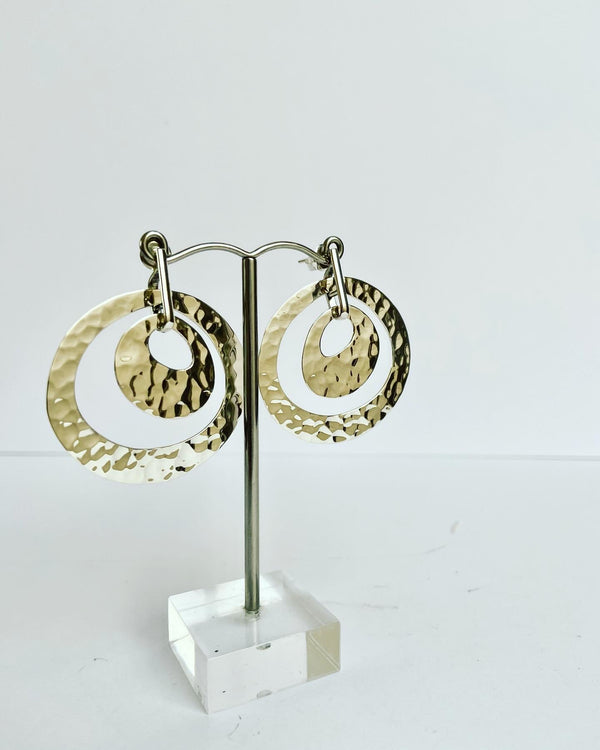 Double Circle Silver  Hammered Earrings