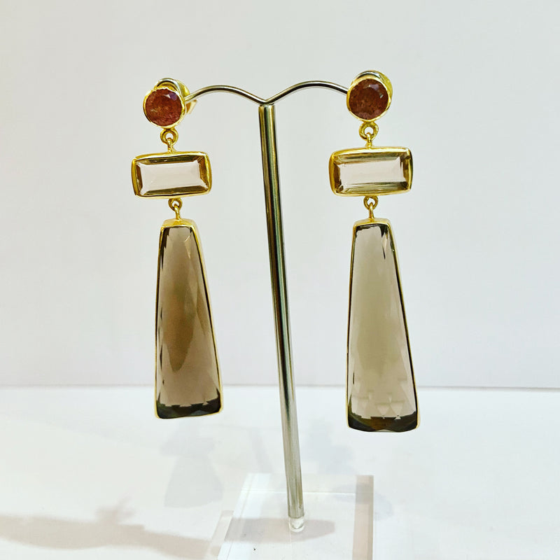 Art Deco Smokey Quartz Earrings