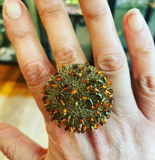 Orange Crystal Crochet Ring