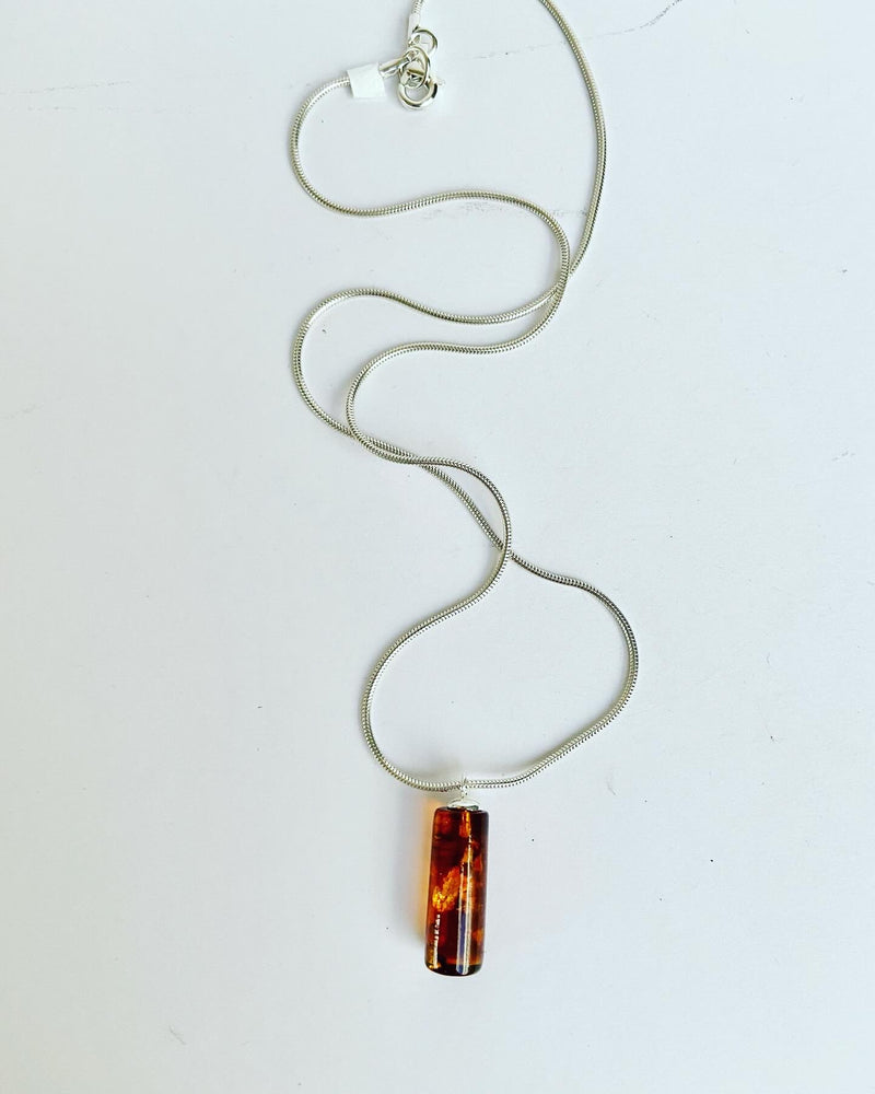 Cylinder Amber Pendant Includes Chain