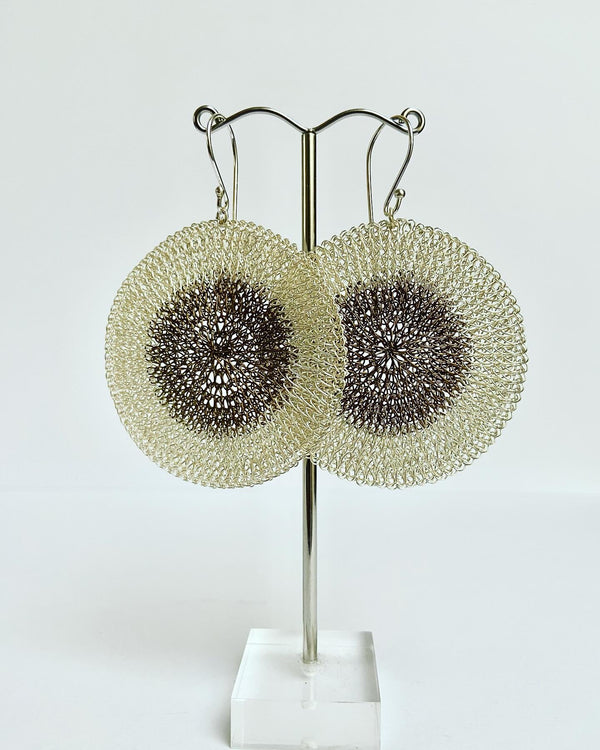 Crochet Silver + Gold  Two Tone Earrings