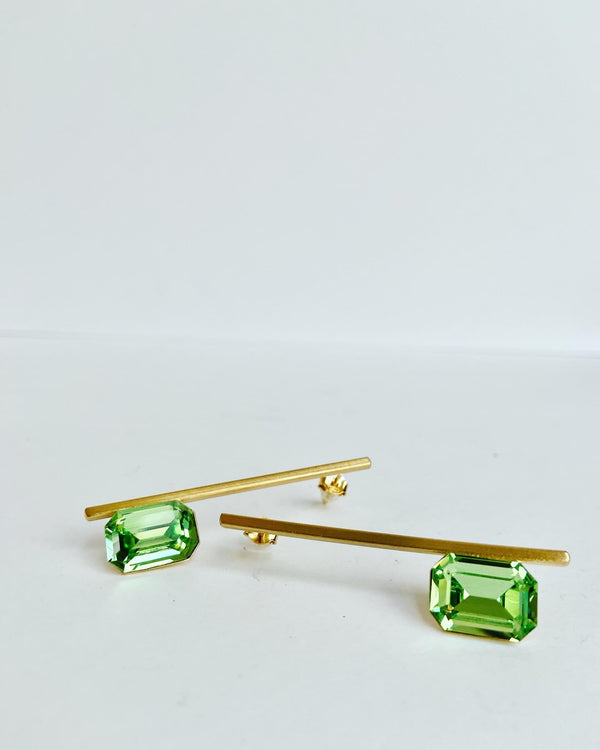 Green Peridot Crystal Earrings