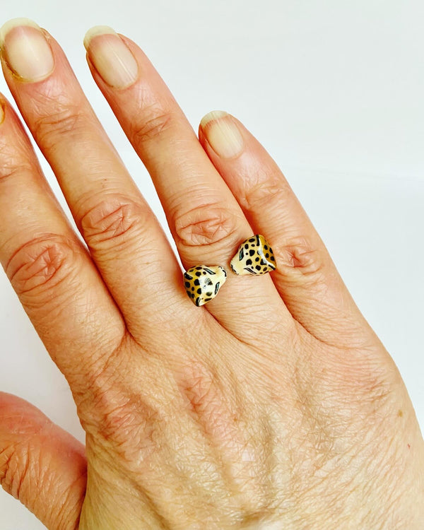 French Porcelain Double Leopard Ring