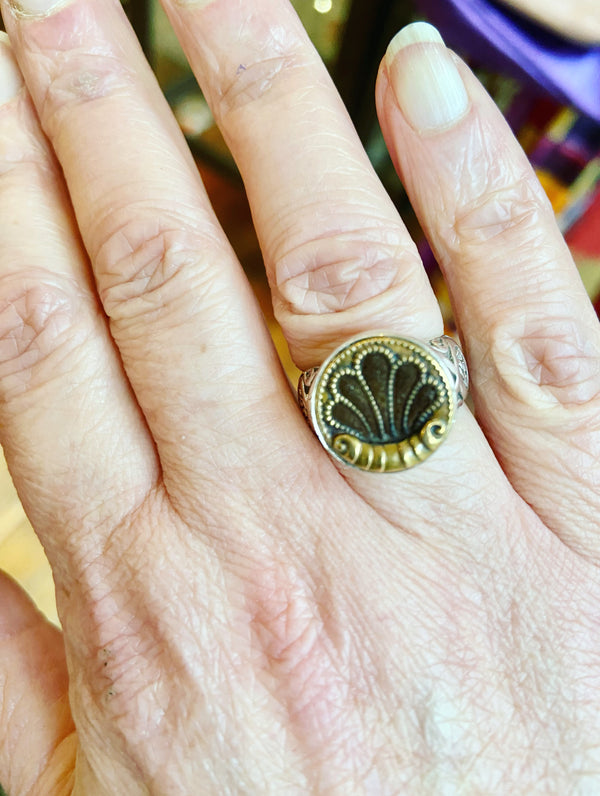 Antique Button Velvet Deco Ring
