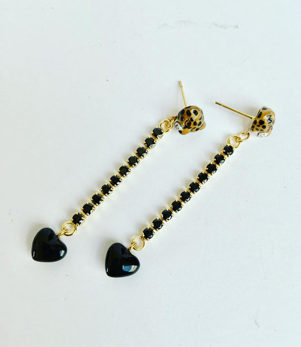 Shimmering Black +Leopard Earrings
