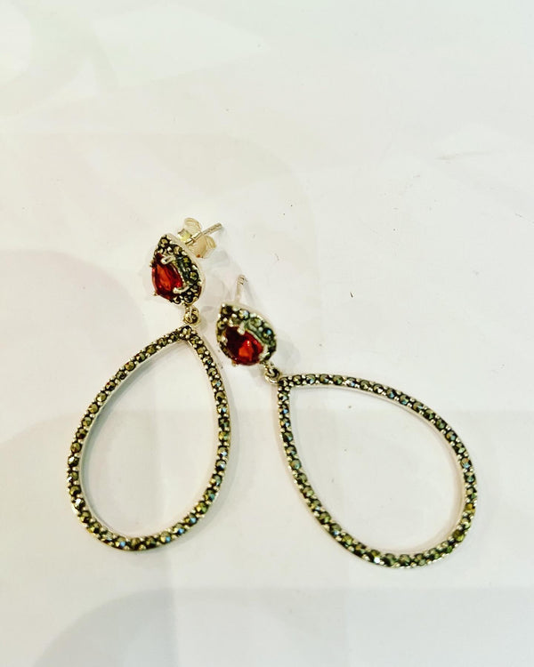 Marcasite Garnet Crystal Earrings