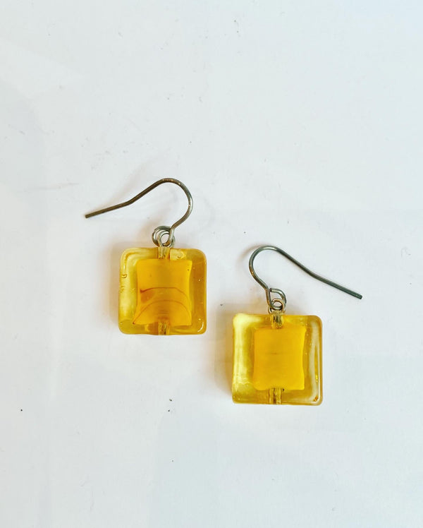 Murano Glass Square Drops -mustard