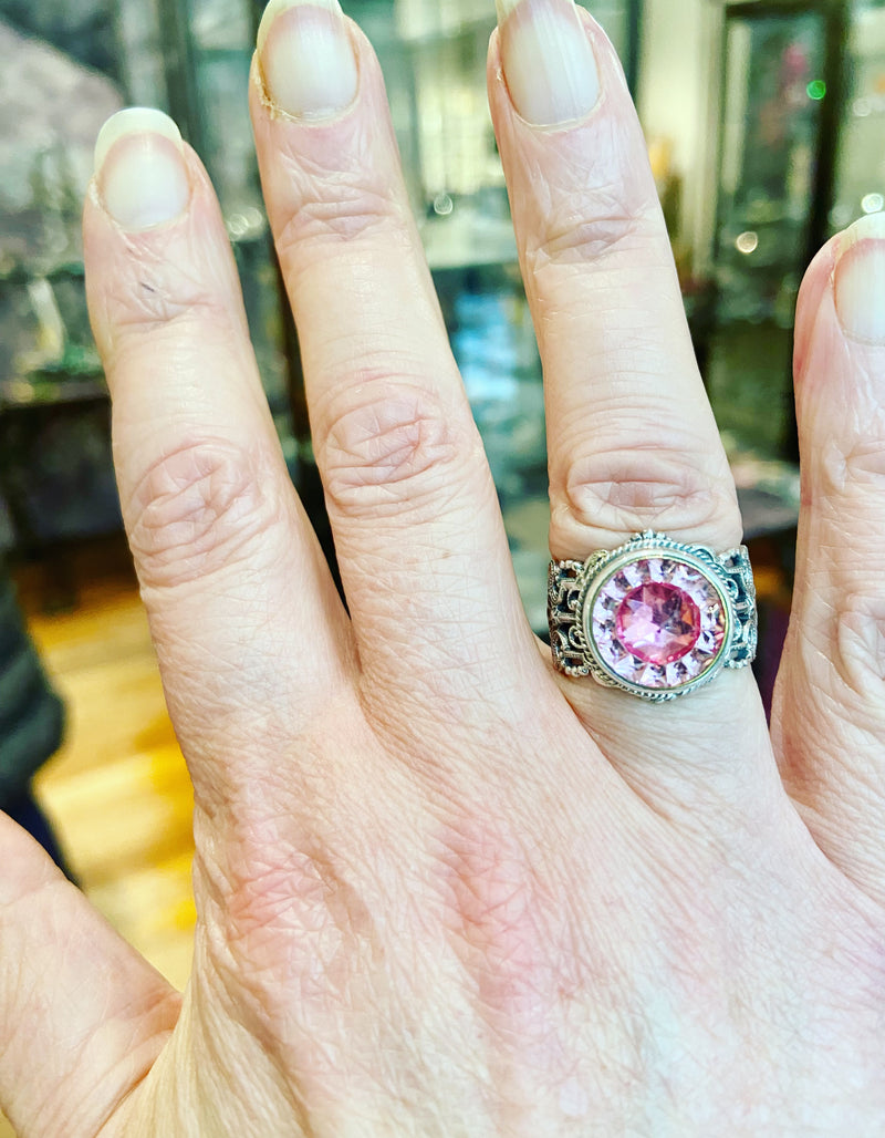 Antique Button Edwardian Pink Crystal Ring