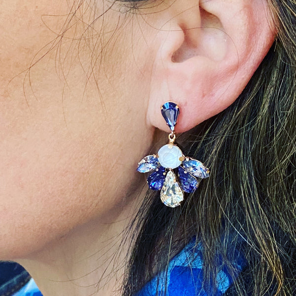Art Deco Blue Fan Earrings