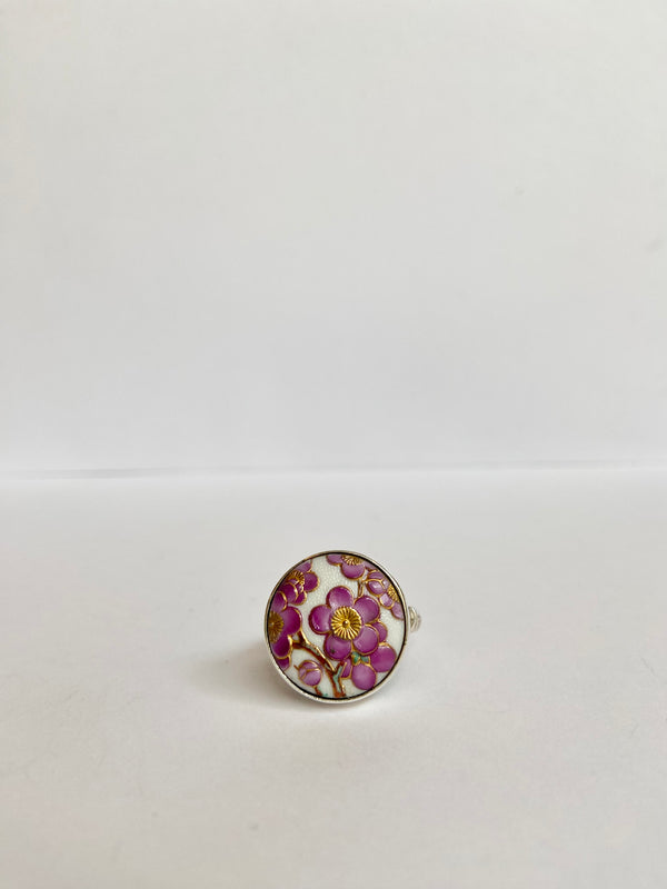 Antique Button Pink Floral Ring