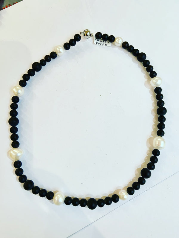 Onyx + Pearl Classic Short Necklace
