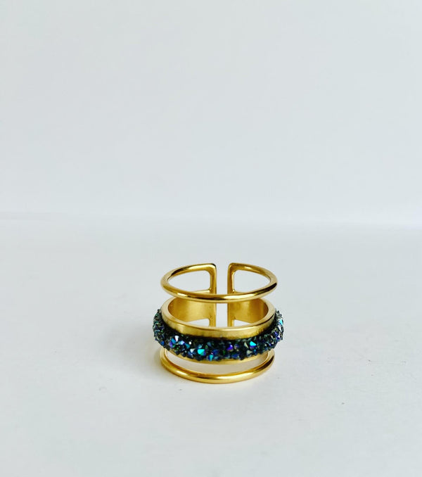 Crystal Multi Linear Ring -Gold