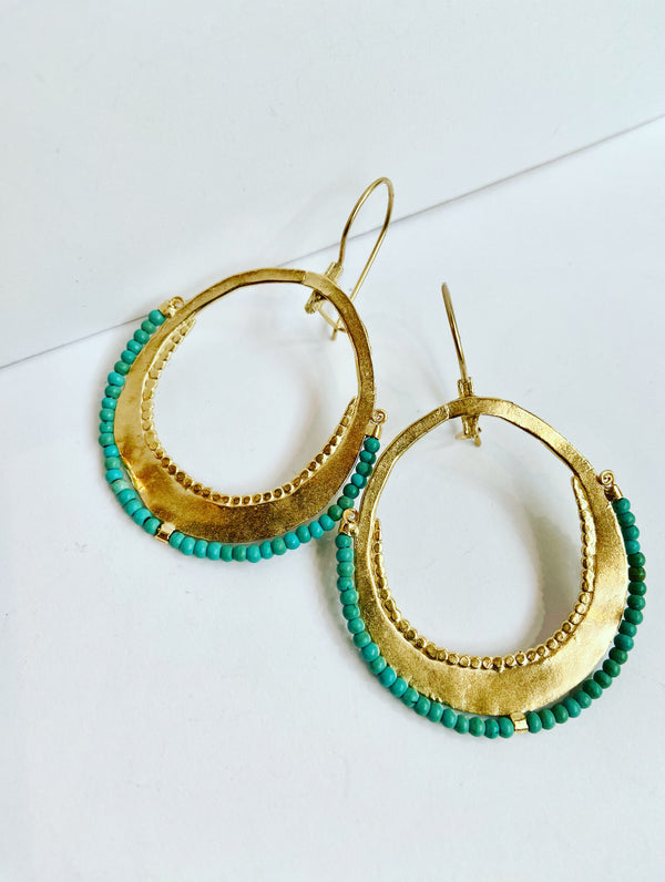 Matt Gold + Turquoise Earrings -large