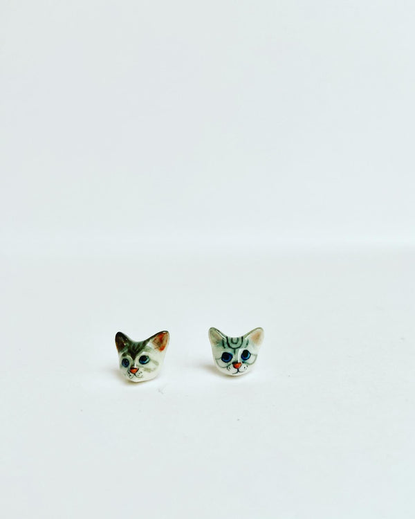 French Porcelain Tabby Cat Earrings