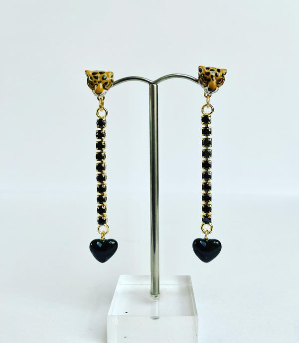 Shimmering Black +Leopard Earrings
