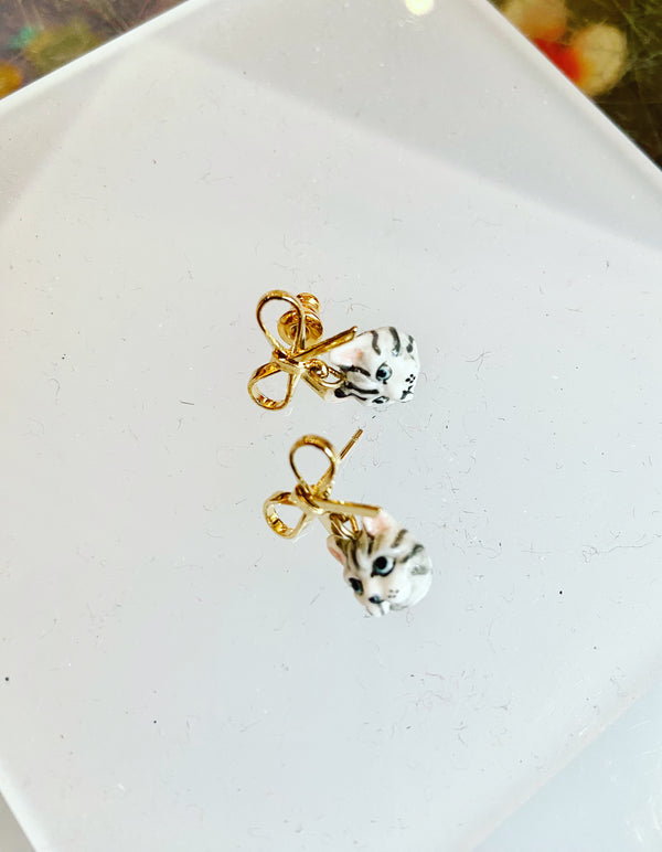 Pussy Cat Bow Droplet Earrings