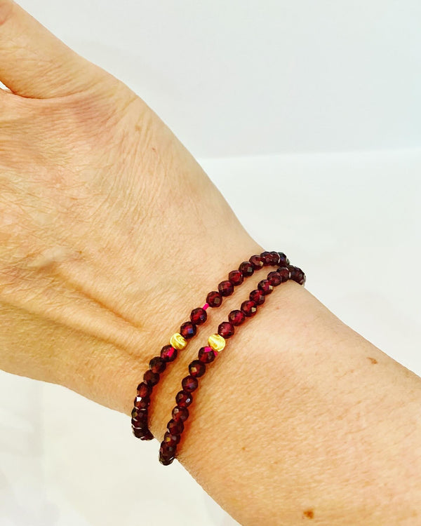 Garnet Gemstone Bracelet With Gold Accent