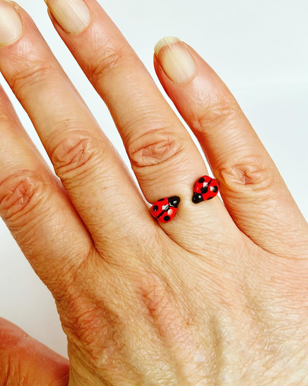 French Porcelain Ladybug Ring