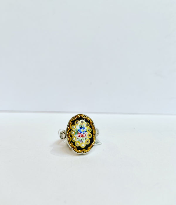 Antique Button Victorian Floral Ring